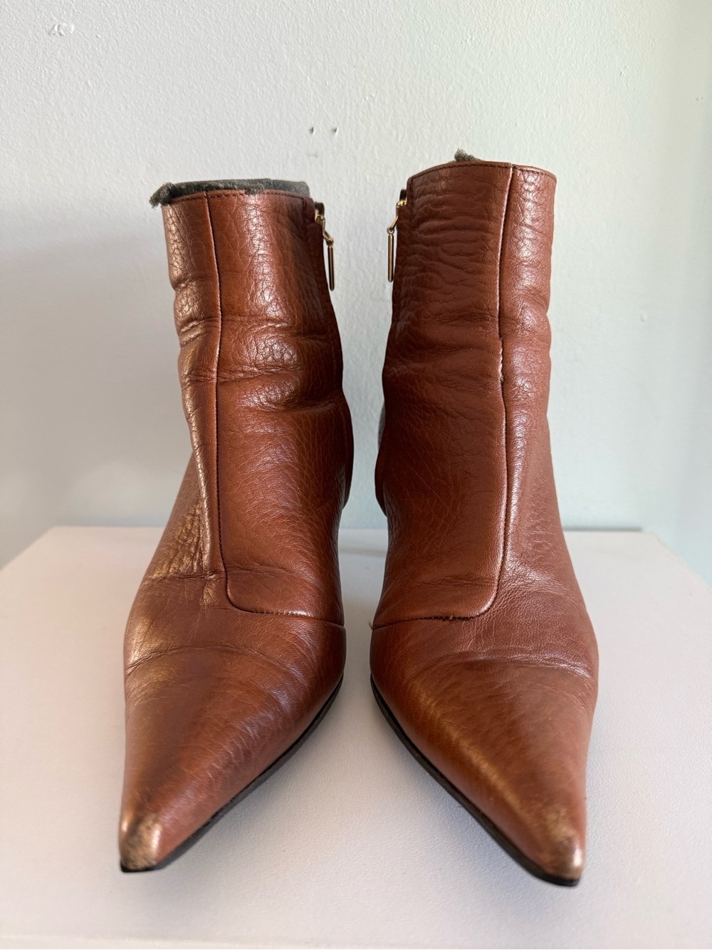 Dolce & Gabbana Tan Leather Pointed Toe Ankle Boots Size 41 (US 10/10.5)